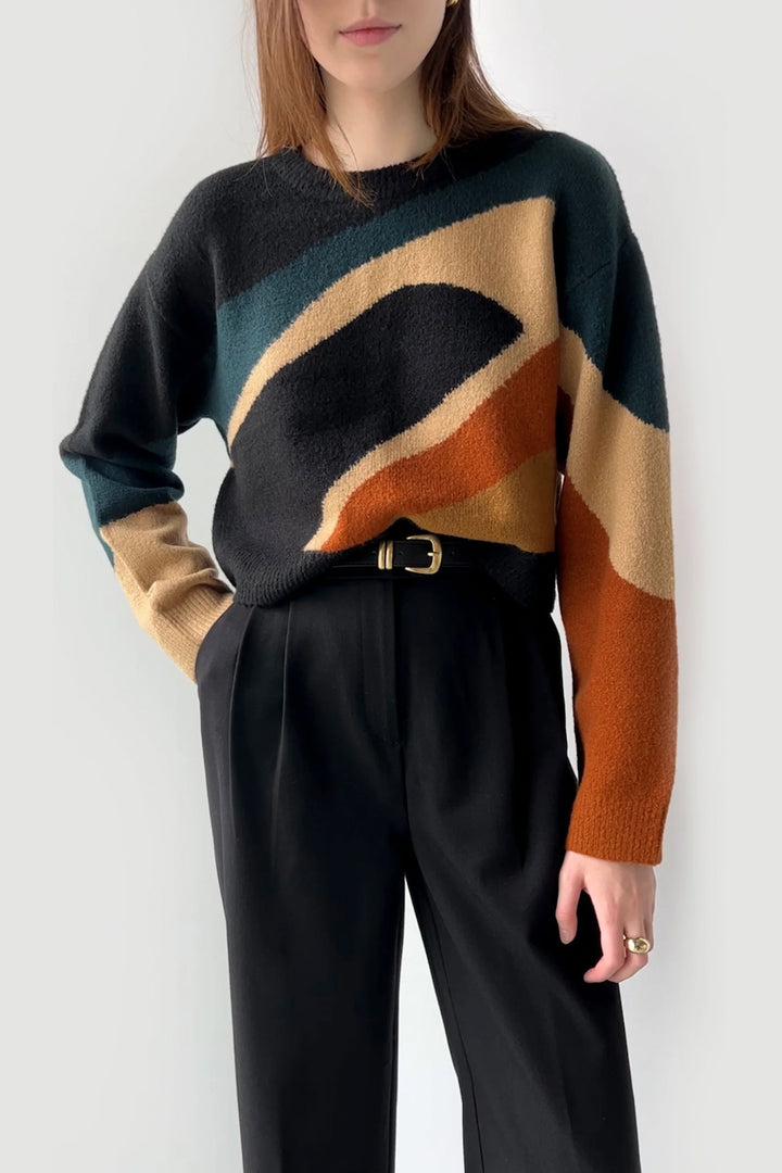PATTERNED INTARSIA SWEATER in Deep Spruce Intarsia — alternate angle