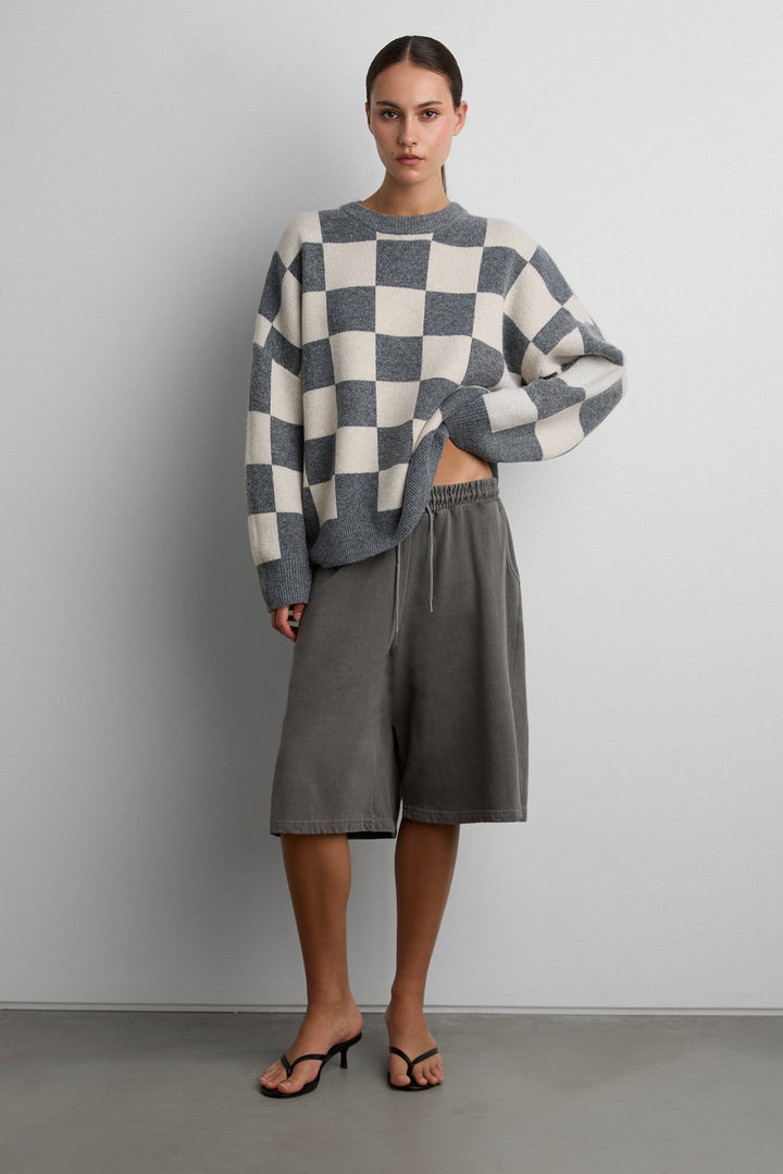 CREWNECK SWEATER in CHARCOAL OATMEAL CHECK — alternate angle