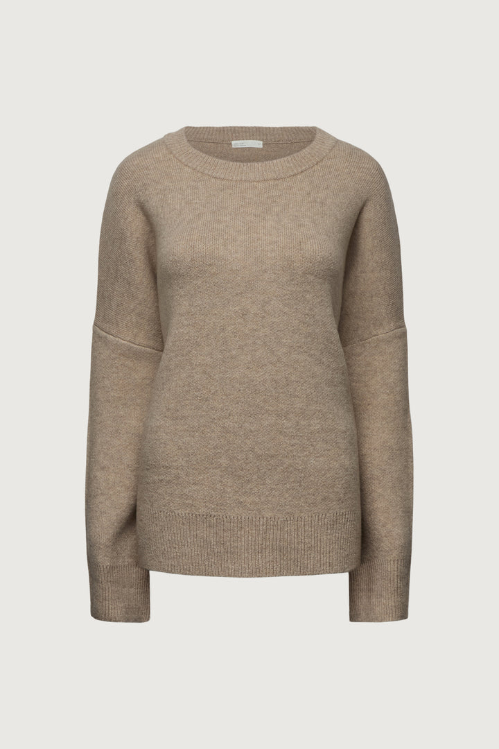 CHECKERED CREWNECK SWEATER in HEATHER OATMEAL SOLID — alternate angle