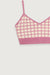 Knit bralette with grid pattern in fuchsia pink cream grid — main image