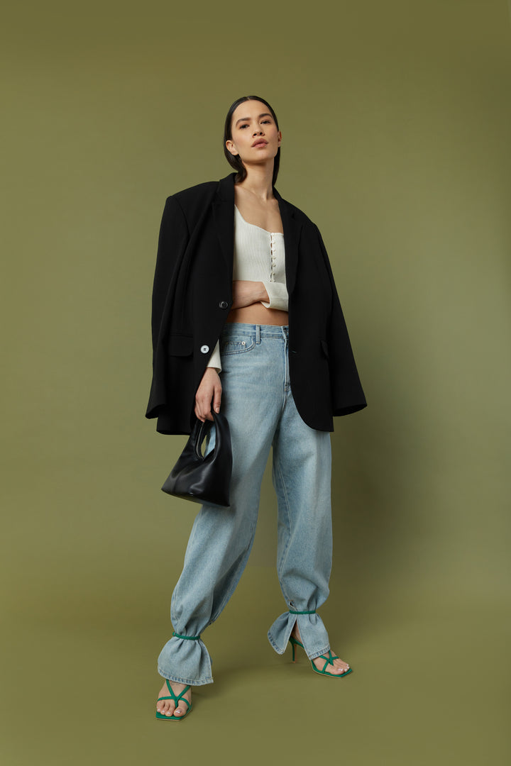 SQUARE NECK BUTTON FRONT SWEATER in Humus — alternate angle