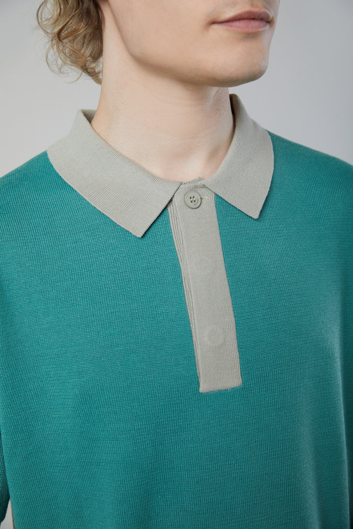 COLOUR BLOCK POLO in Evergreen Seafoam — alternate angle