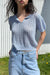 Pointelle knit cropped top in blue — main image