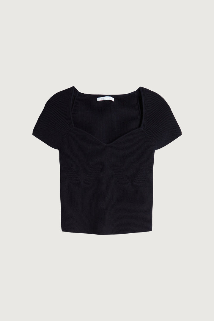 SHORT SLEEVE SWEETHEART SWEATER in Black — alternate angle