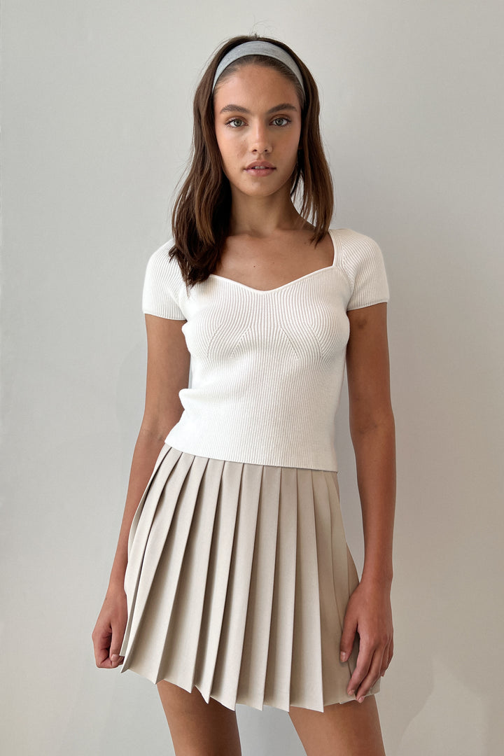 SHORT SLEEVE SWEETHEART SWEATER in White — alternate angle