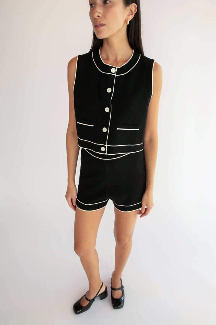 BUTTON UP SWEATER VEST in Black Cream — alternate angle