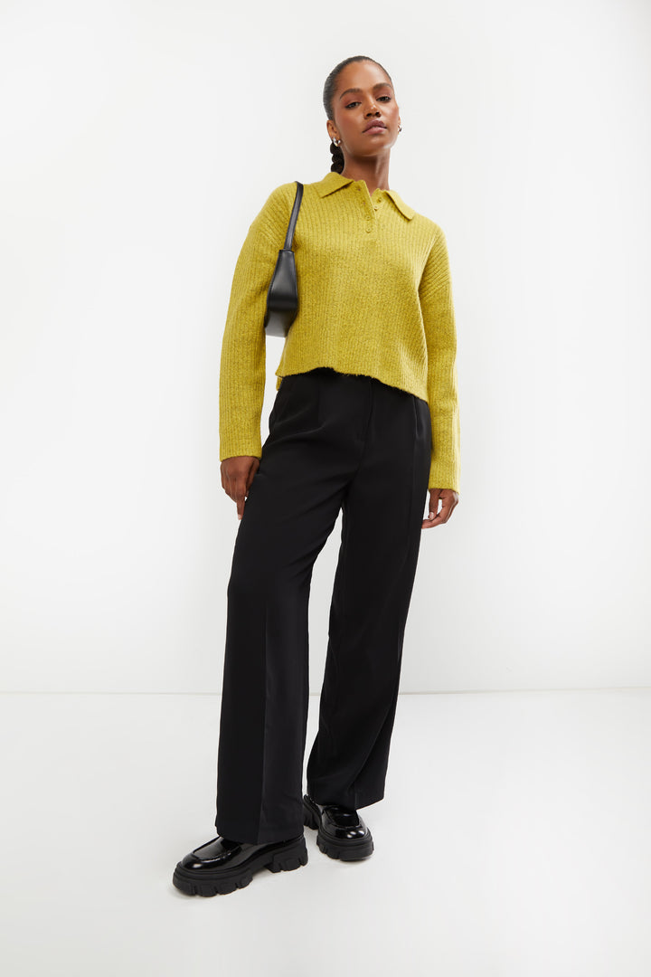 COLLARED POLO SWEATER in Cress Green — alternate angle