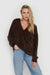Fuzzy collared sweater in chocolate brown — main image