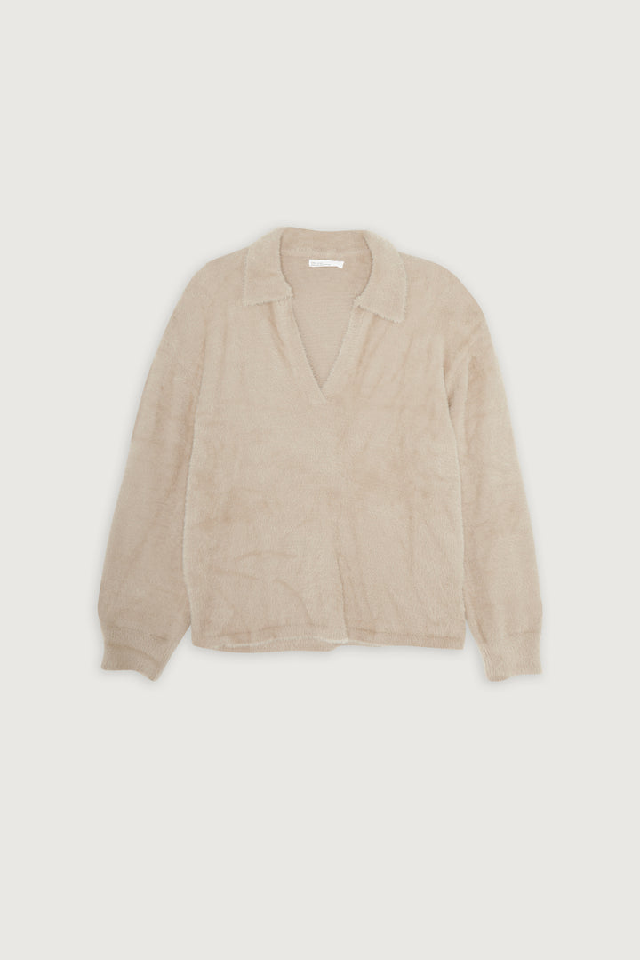 FUZZY COLLARED SWEATER in Simply Taupe — alternate angle