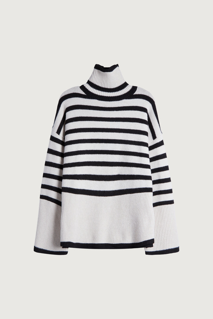 STRIPED TURTLENECK SWEATER in Black Cream — alternate angle