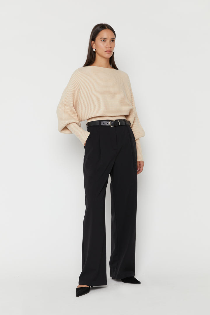 CROPPED RIBBED SWEATER in Beige — alternate angle