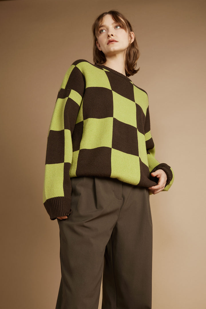 CHECKERED SWEATER in Dark Citron Major Brown — alternate angle