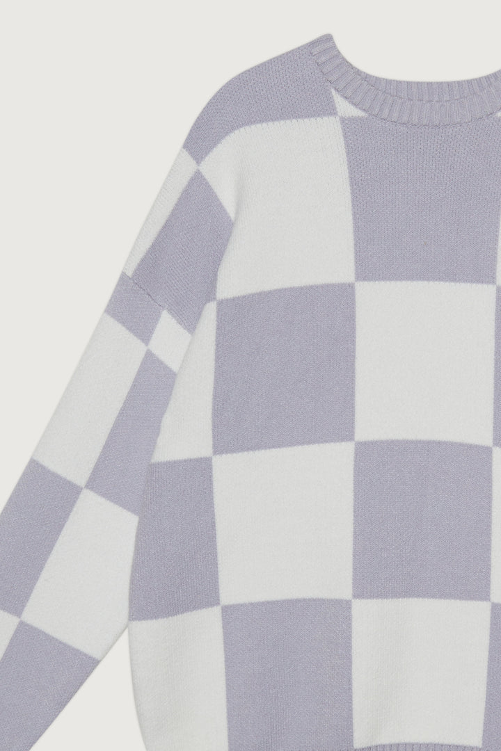 CHECKERED SWEATER in Marshmallow Lilac Grey — alternate angle