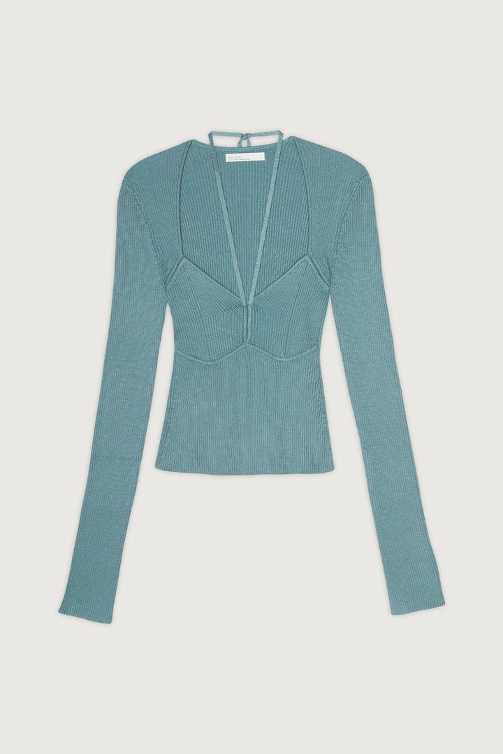 SWEETHEART KNIT TOP WITH HALTER TIES in Arctic Blue — alternate angle