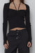 Sweetheart knit top with halter ties in black — main image