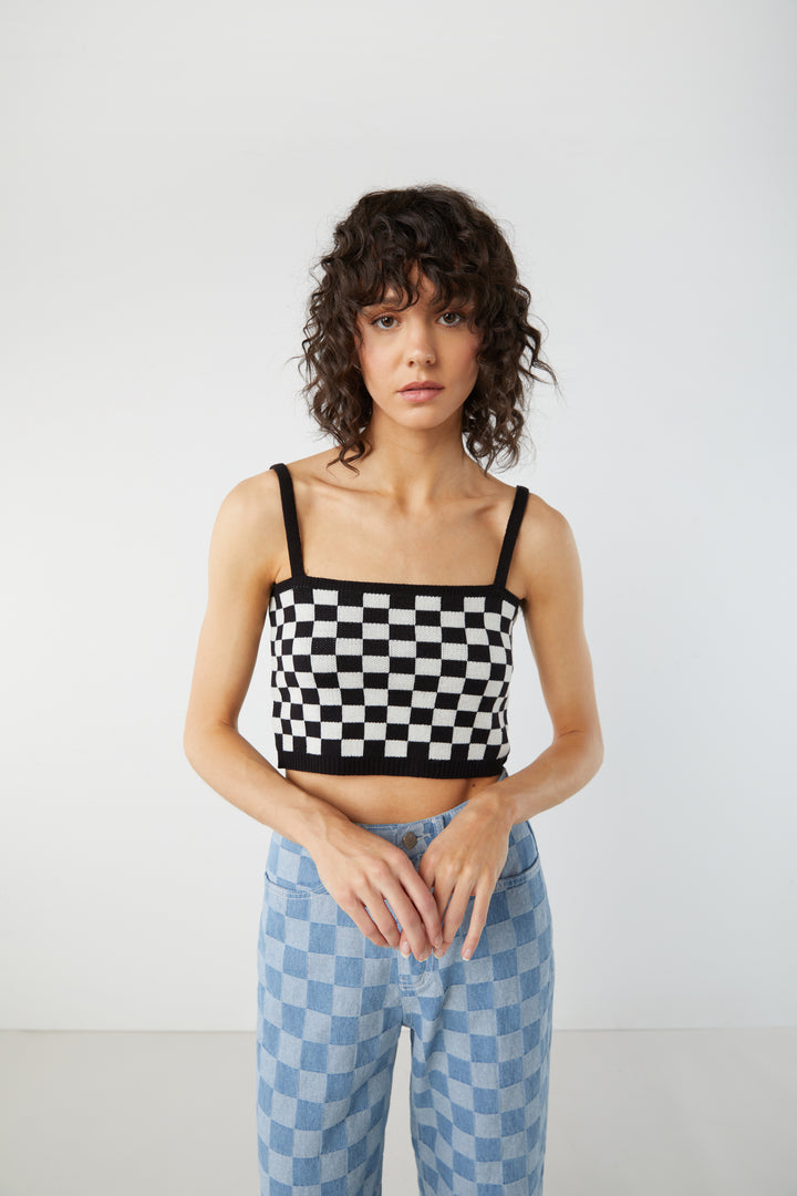 CHECKERED CROPPED TANK in Black Checker — alternate angle