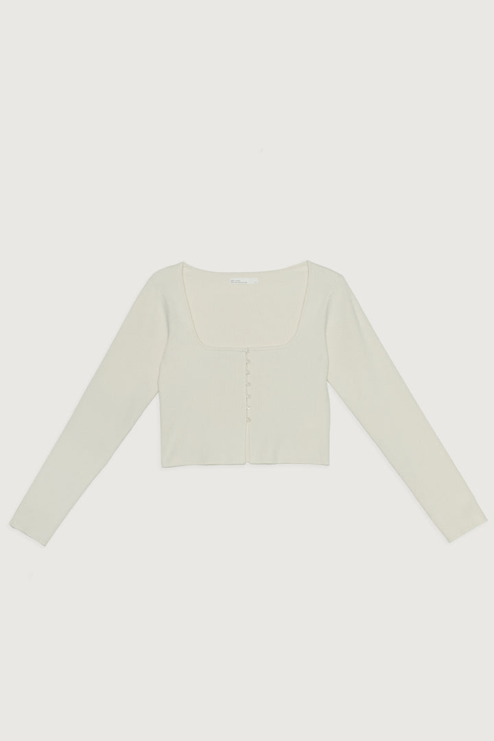 SQUARE NECK BUTTON FRONT SWEATER in Humus — alternate angle