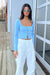 Square neck button front sweater in powder blue — main image