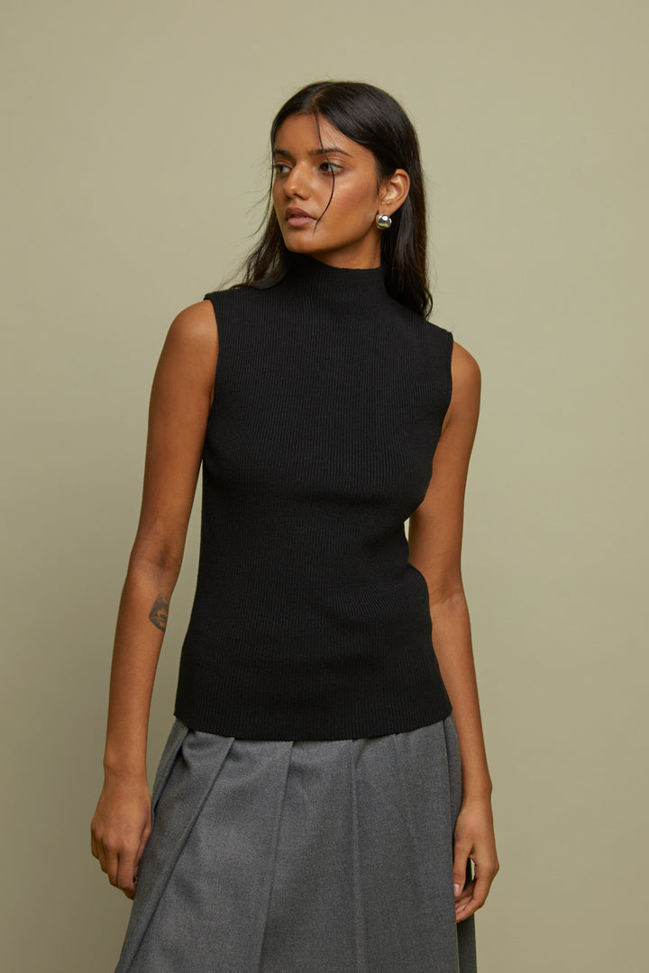 SLEEVELESS MOCKNECK SWEATER in Black — alternate angle