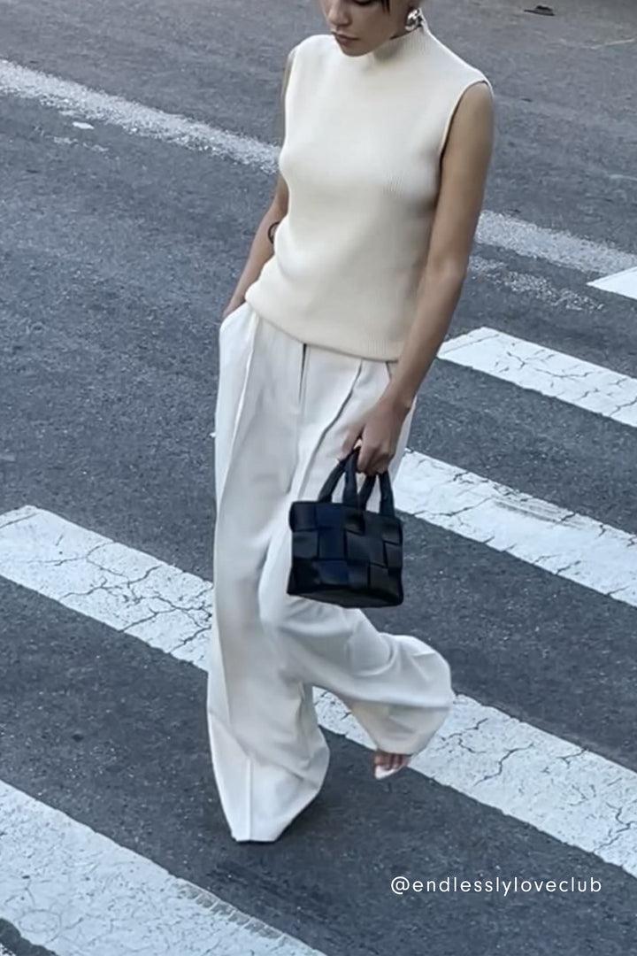 SLEEVELESS MOCKNECK SWEATER in Cream — alternate angle