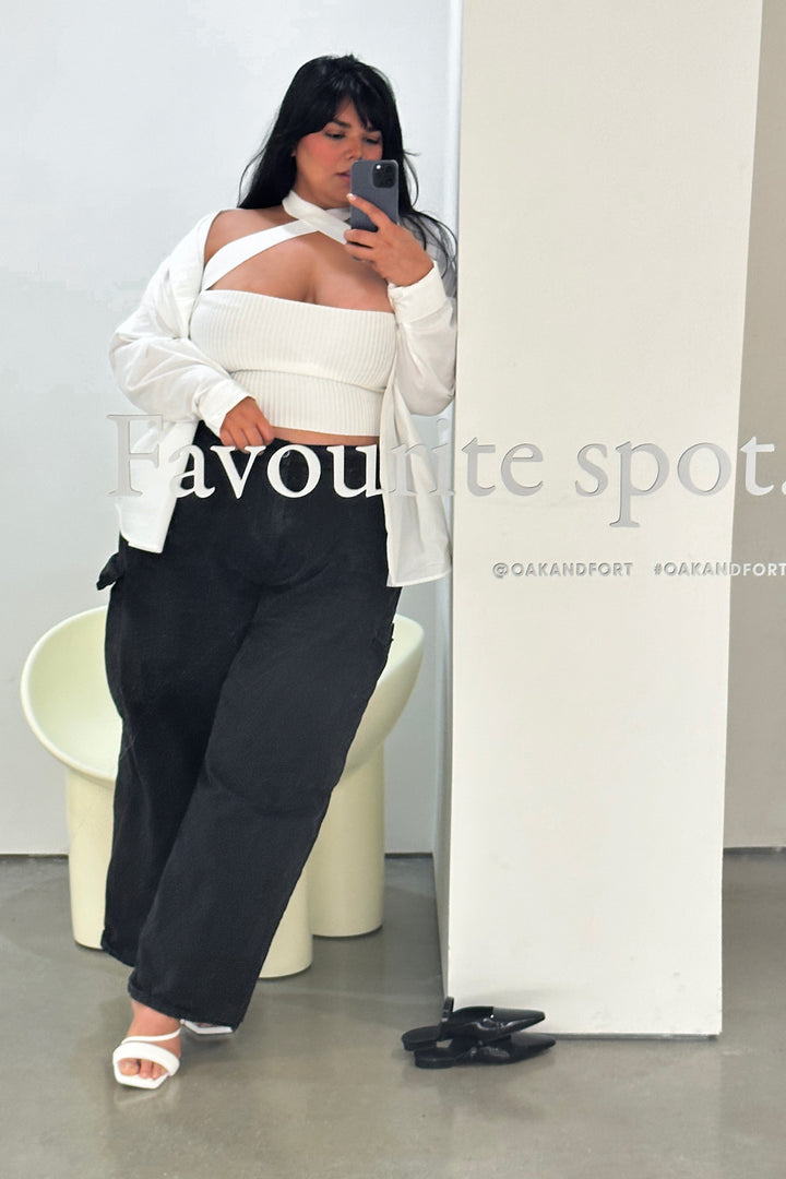 CROSSFRONT CROPPED TANK in Cream — alternate angle
