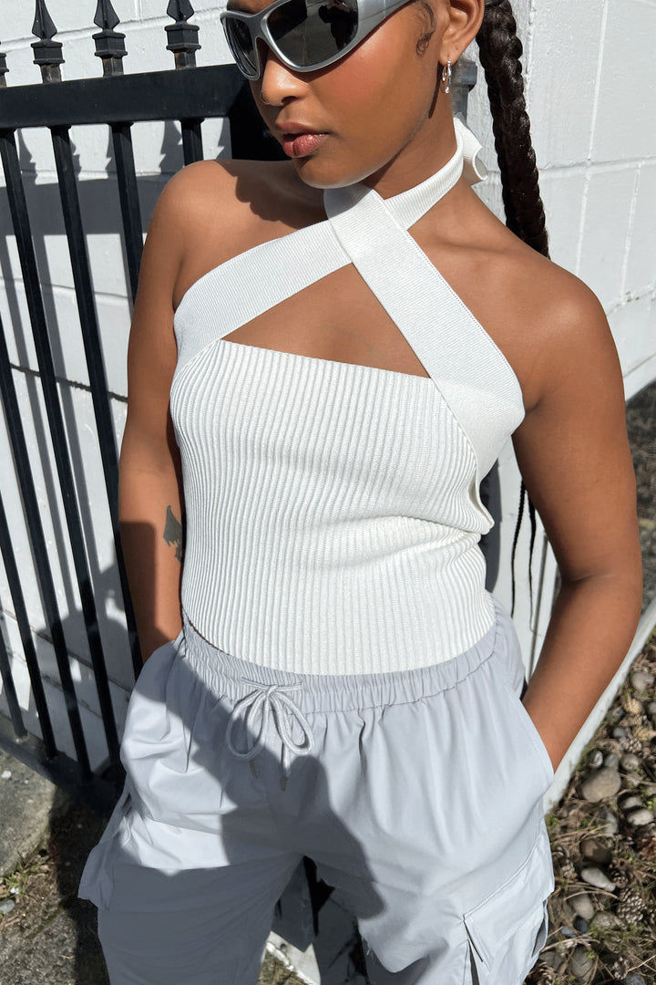 CROSSFRONT CROPPED TANK in Cream — alternate angle