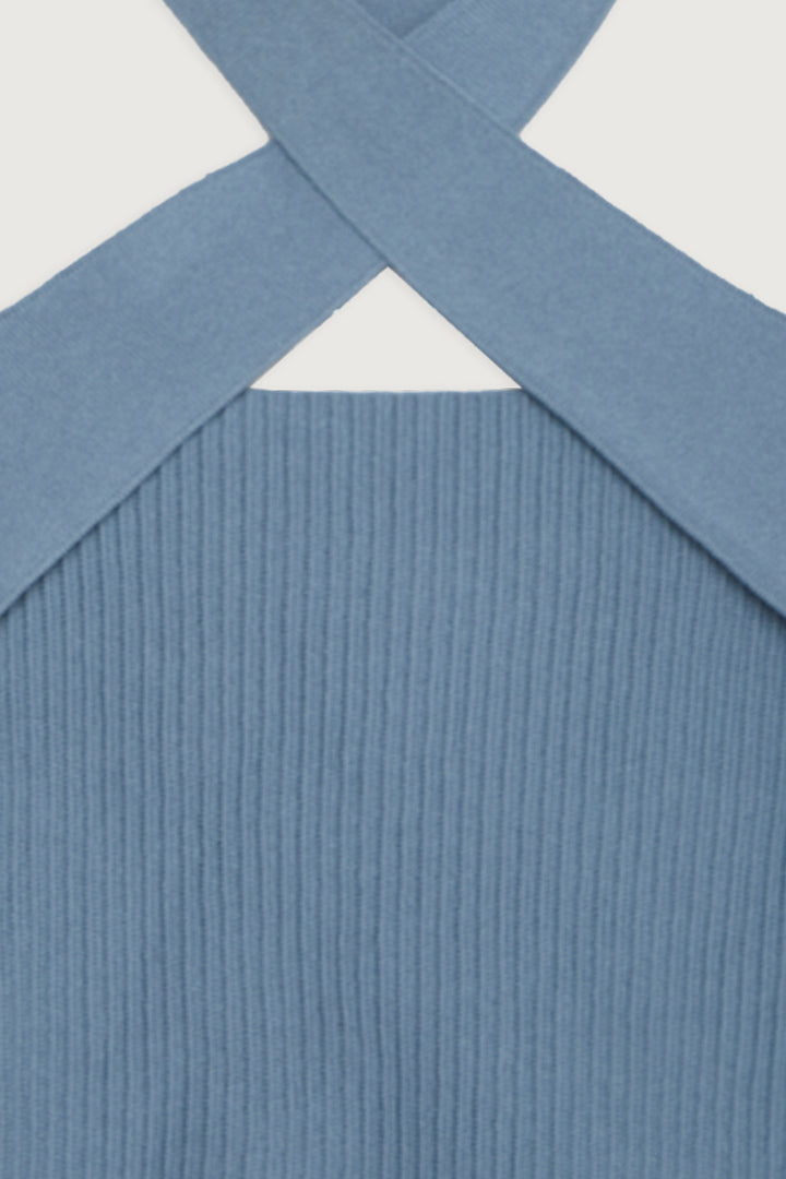 CROSSFRONT CROPPED TANK in Dusty Blue — alternate angle