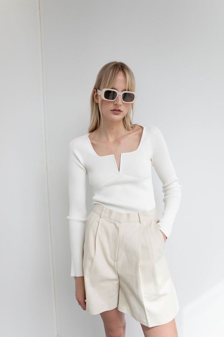 SQUARE NECK SWEATER in Cream — alternate angle