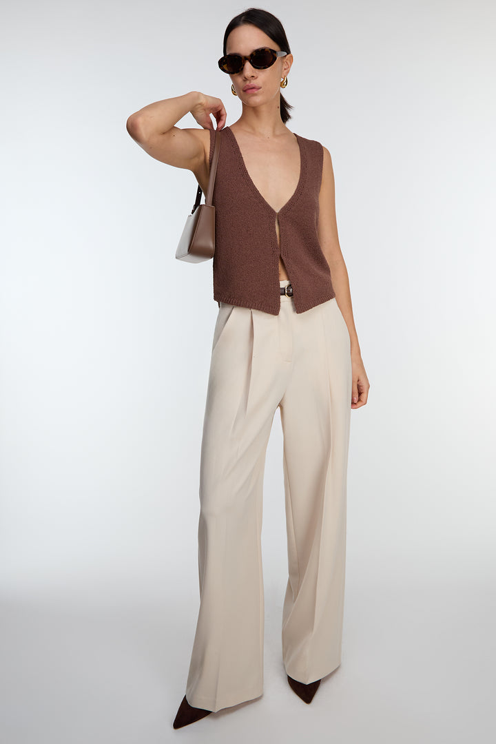 OPEN FRONT KNIT TANK in Espresso Coffee — alternate angle