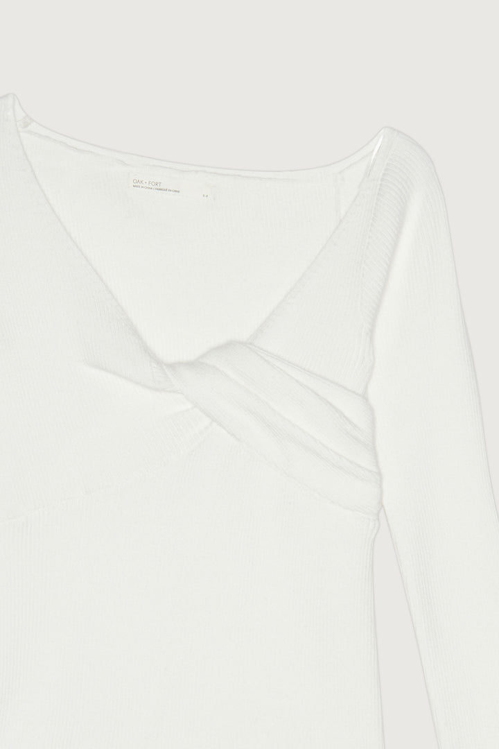 OFF SHOULDER FRONT TWIST SWEATER in Fog — alternate angle