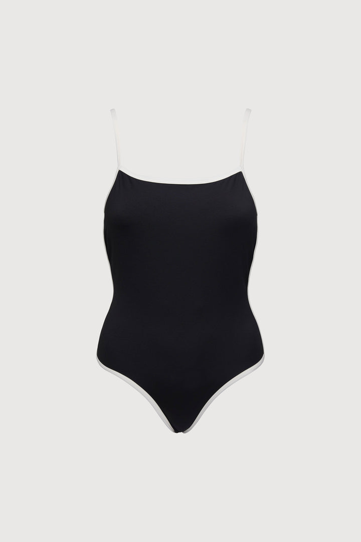 CONTRAST DETAIL ONE PIECE SWIMSUIT in Black Cream — alternate angle