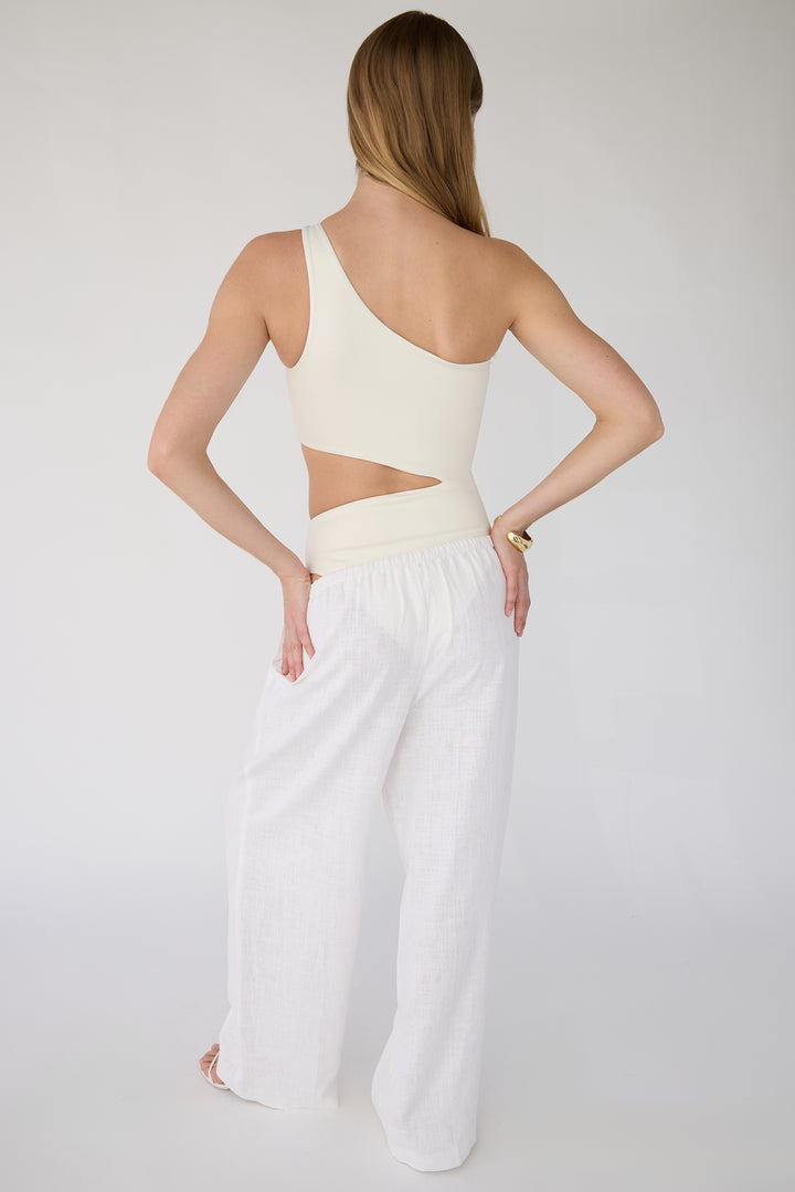 ONE SHOULDER ONE-PIECE SWIMSUIT WITH CUTOUT in Cream — alternate angle