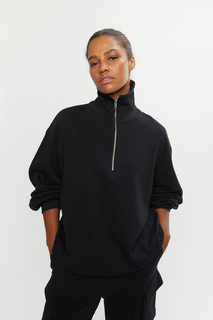 QUARTER ZIP SWEATSHIRT in Black — alternate angle