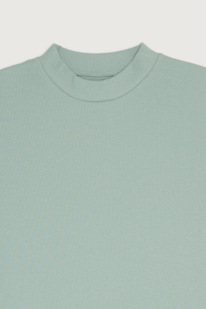 CROPPED MOCKNECK TOP in Misty Green — alternate angle