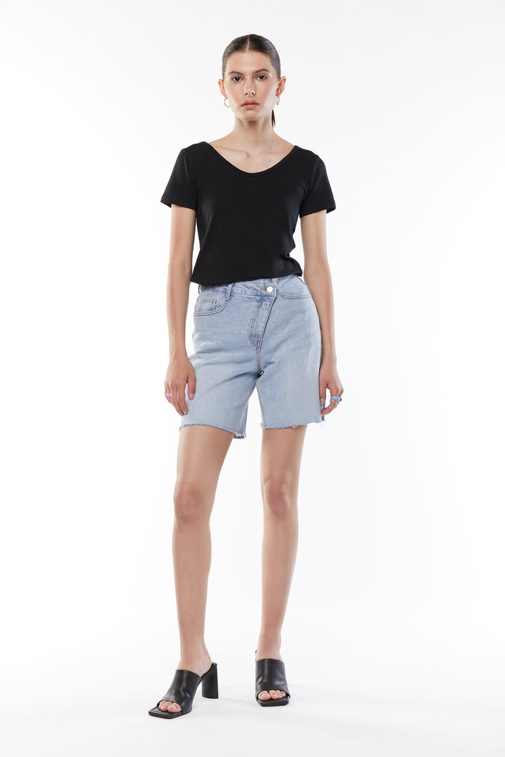 SCOOP NECK TEE in Black — alternate angle