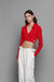 Collared wrap top in red alert — main image