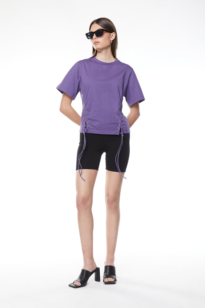 LACE UP T-SHIRT in Purple — alternate angle