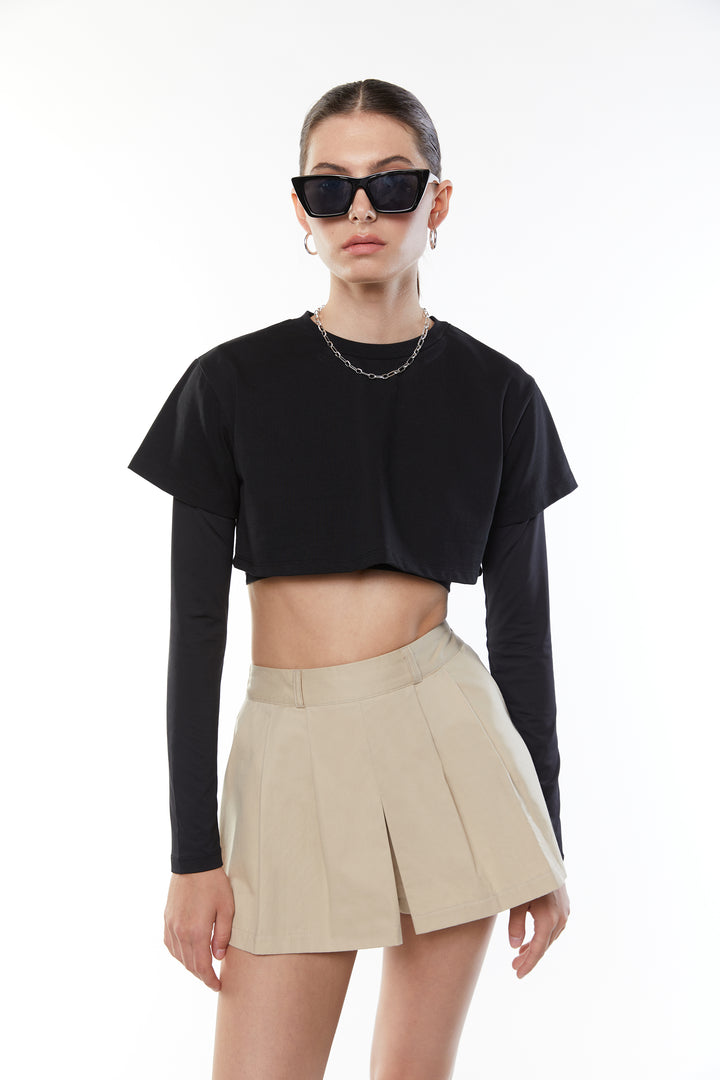 LAYERED TEE AND LONG SLEEVE TOP in Black — alternate angle