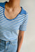 Striped scoop neck collared top in blue stripe — image