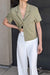 Collared button up short sleeve shirt in dark aloe — main image