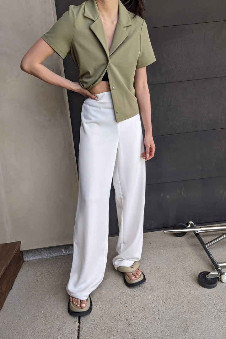 COLLARED BUTTON UP SHORT SLEEVE SHIRT in Dark Aloe — alternate angle
