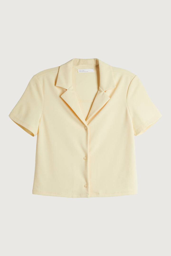 COLLARED BUTTON UP SHORT SLEEVE SHIRT in Mellow Yellow — alternate angle