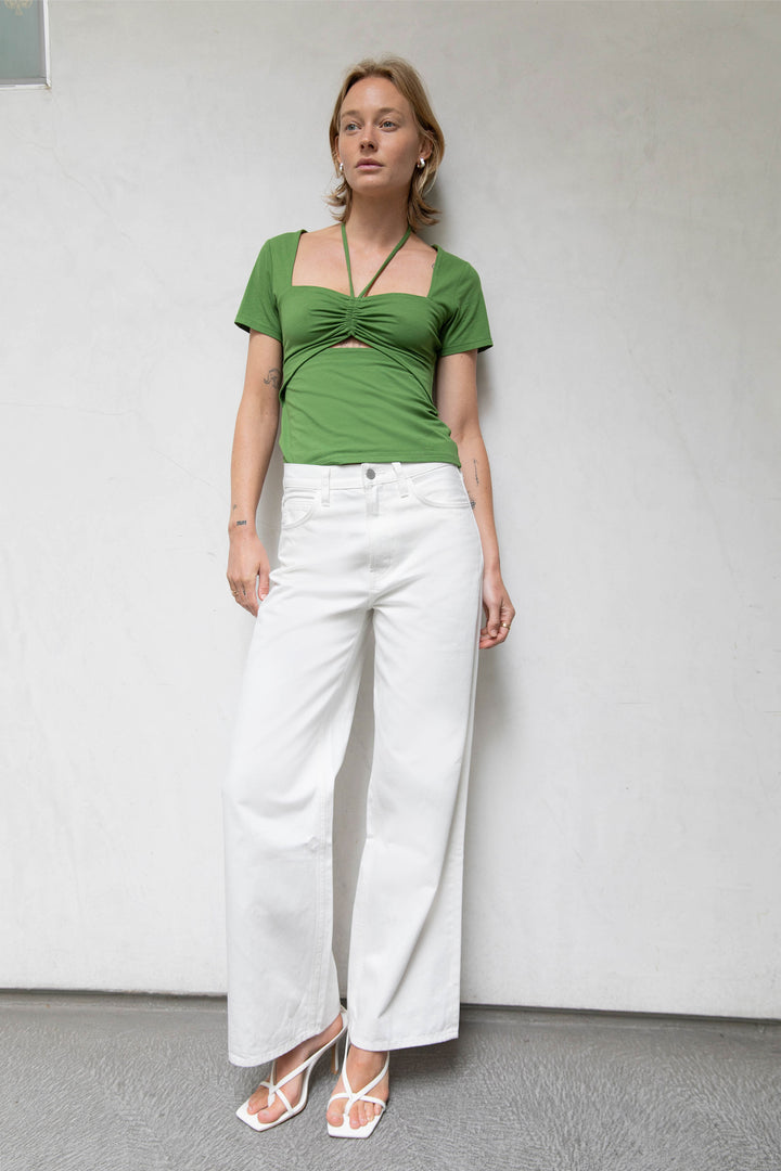 HALTER NECK CUTOUT TEE in Cactus — alternate angle