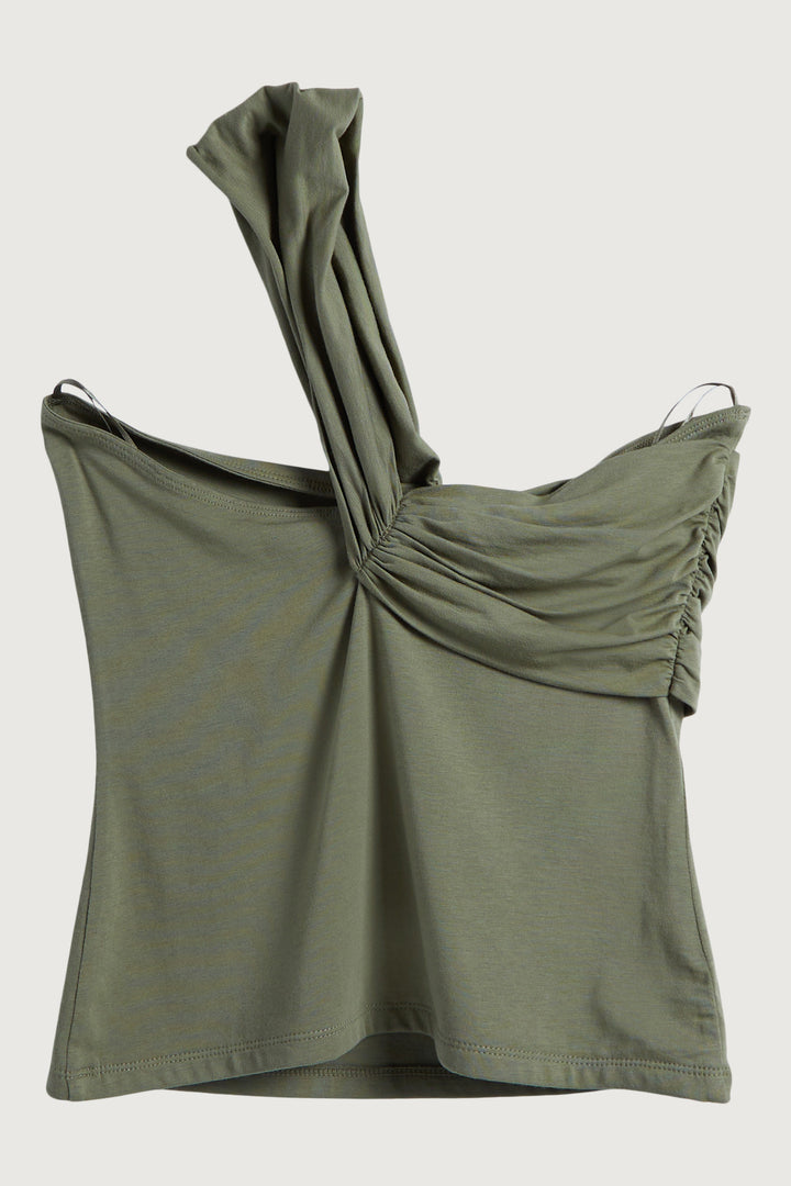 ONE SHOULDER KNIT TOP in Dark Aloe — alternate angle