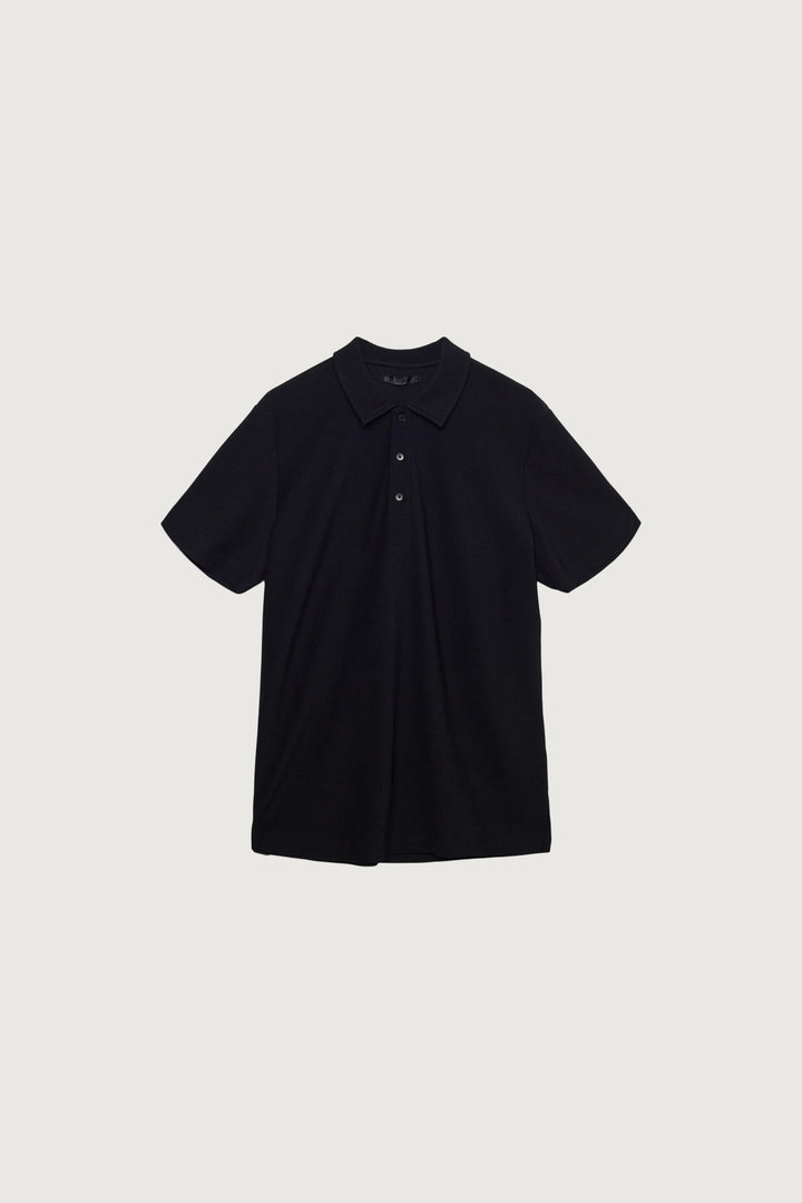 RIBBED POLO T-SHIRT in Black — alternate angle