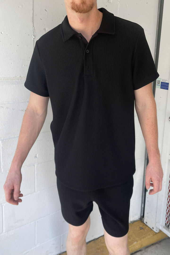 RIBBED POLO T-SHIRT in Black — alternate angle