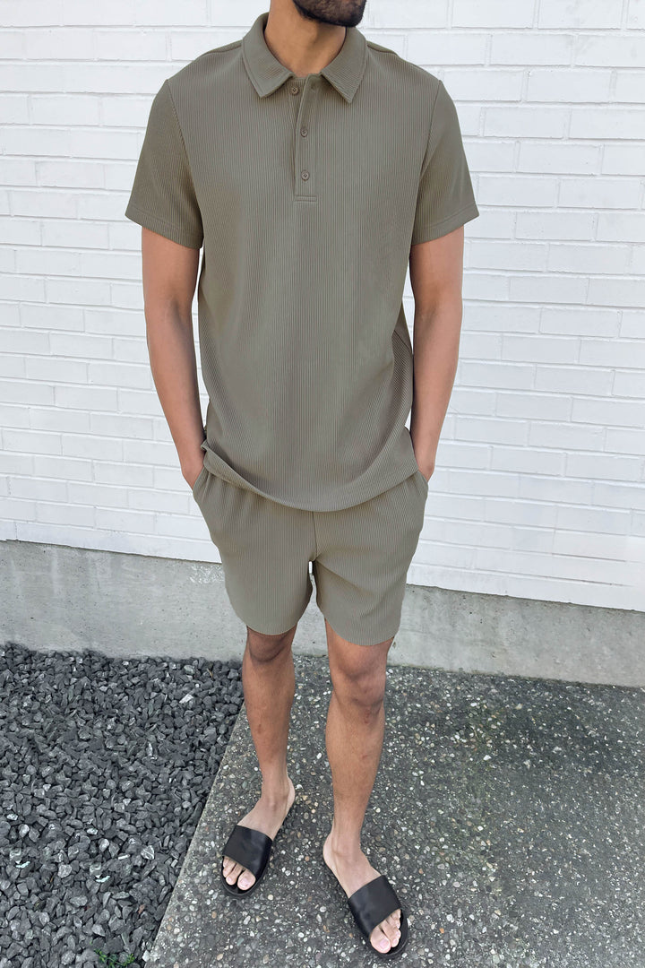 RIBBED POLO T-SHIRT in Vetiver — alternate angle