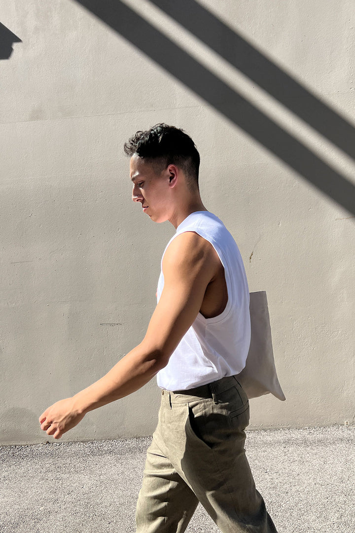 SLEEVELESS MUSCLE TANK in White — alternate angle