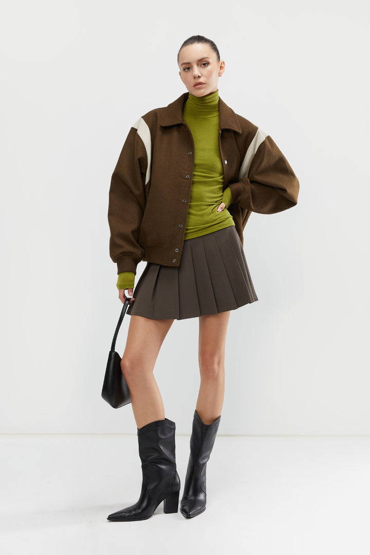 TURTLENECK TOP WITH CONTRAST TRIM in OLIVE — alternate angle