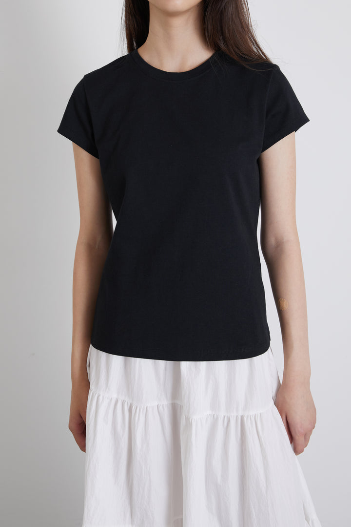CAP SLEEVE T-SHIRT in Black — alternate angle